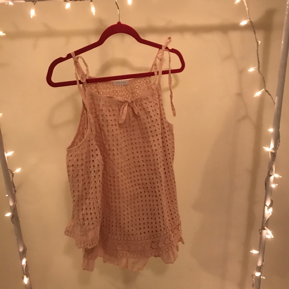 light pink eyelet top